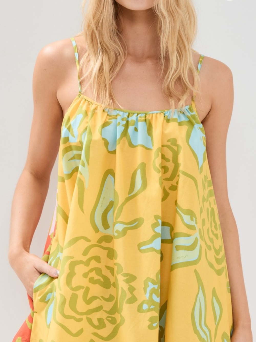 SOLID & STRIPED Yellow Floral Spaghetti-Strap Mini Dress